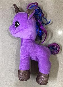 Игрушка мягкая Пони единорог Фиолетовая с волосами 36 см