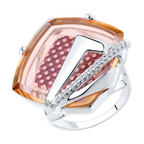 Кольцо DIAMANT ( SOKOLOV ) из черненного серебра, ситалл синт., корунд синт., фианит 94-310-00494-3 размеры -