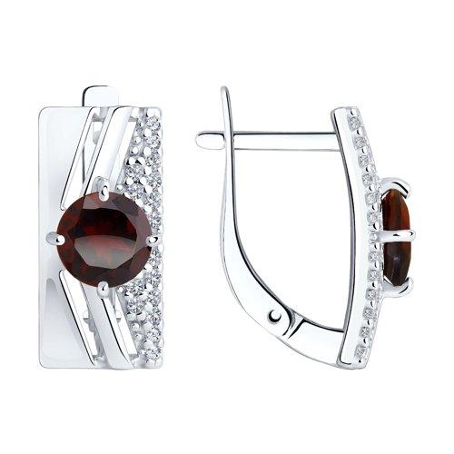 Серьги DIAMANT ( SOKOLOV ) из черненного серебра, гранат, фианит 94-320-00788-2