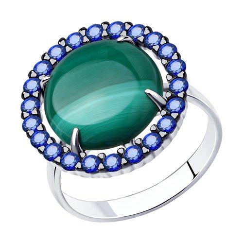 Кольцо DIAMANT ( SOKOLOV ) из черненного серебра, малахит, фианит 94-310-00830-2 размеры - 17,5 18 18,5 19