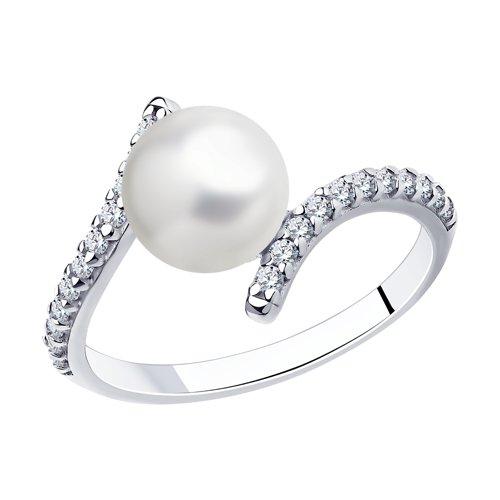 Кольцо DIAMANT ( SOKOLOV ) из черненного серебра, фианит , жемчуг пресноводный 94-310-01118-1 размеры - 17