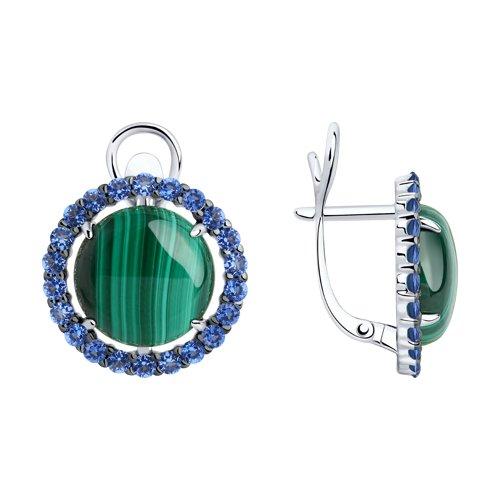 Серьги DIAMANT ( SOKOLOV ) из черненного серебра, малахит, фианит 94-320-00830-2
