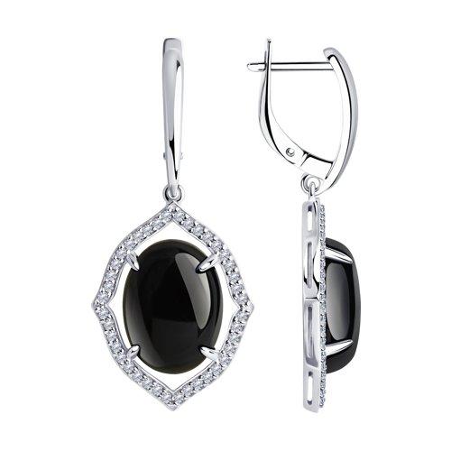 Серьги DIAMANT ( SOKOLOV ) из черненного серебра, агат, фианит 94-320-01027-1