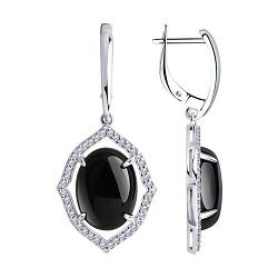 Серьги из серебра с агатами и фианитами DIAMANT ( SOKOLOV ) 94-320-01027-1 покрыто  родием
