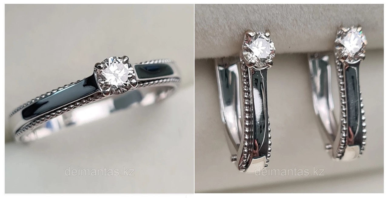 Золотой набор с бриллиантами (кольцо 0.20Сt VS2/I, серьги 0.36Ct VS2/I)