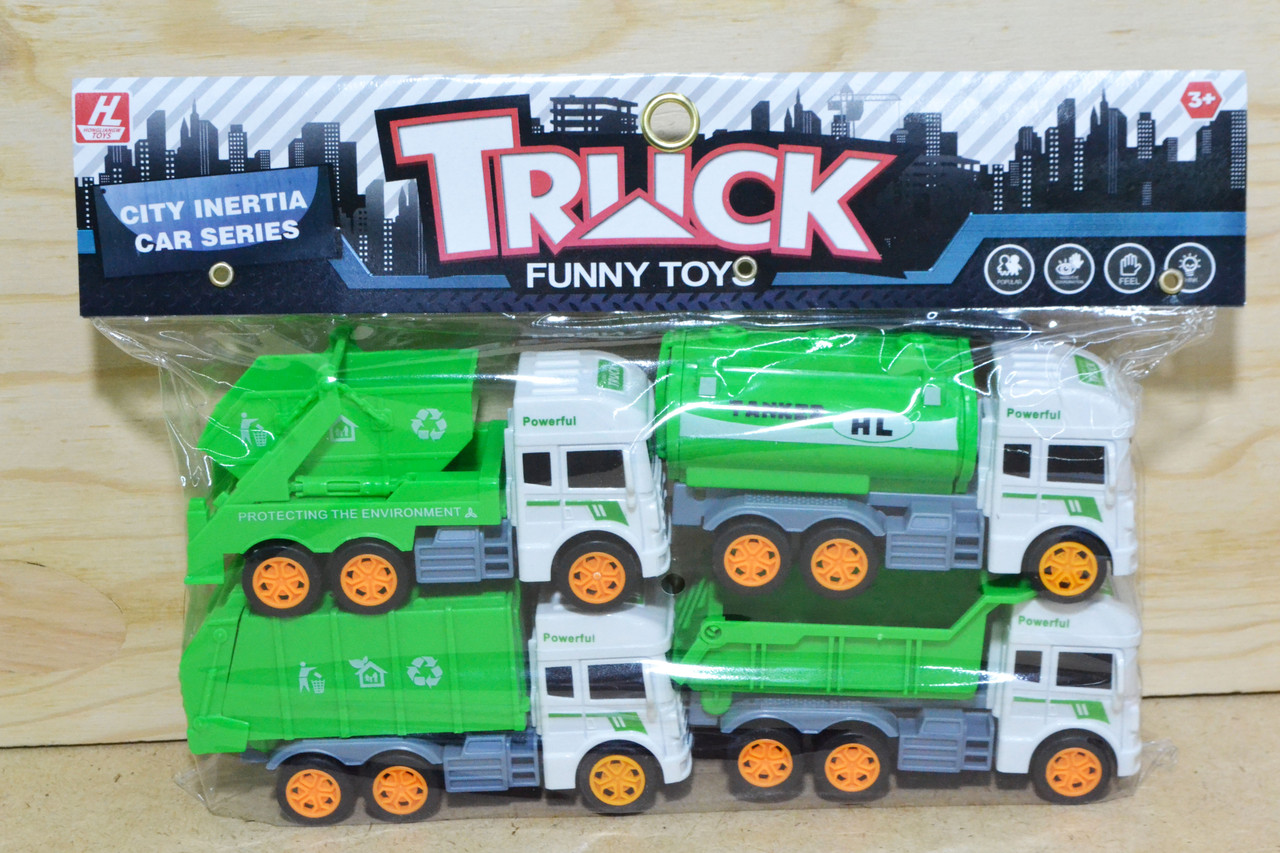 632-3 Мусоровоз Truck 4 в 1 в пакете зеленый 27*20