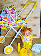 7884-1 Baby stoller Кукла с коляской лежачая с аксессуарами,гелевые колеса 62*31см