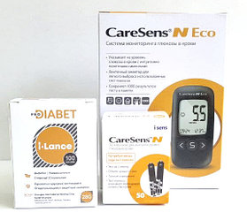 Набор - глюкометр CareSens N ECO + 1 упаковка тест-полос + 1 упаковка ланцетов
