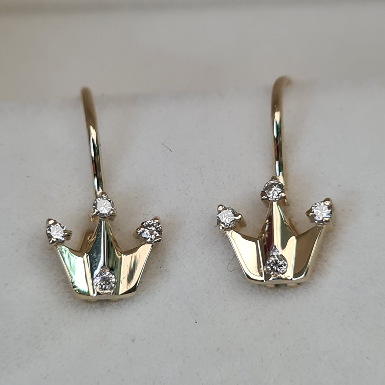 Детские золотые серьги с бриллиантами 0.08Ct VS1/H, Ex-Cut