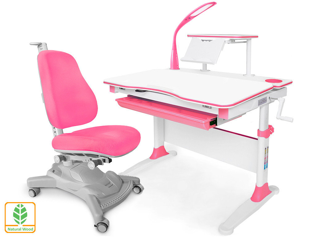 Комплект растущая парта и кресло Mealux EVO-30 (с лампой) цвет розовый,дерево