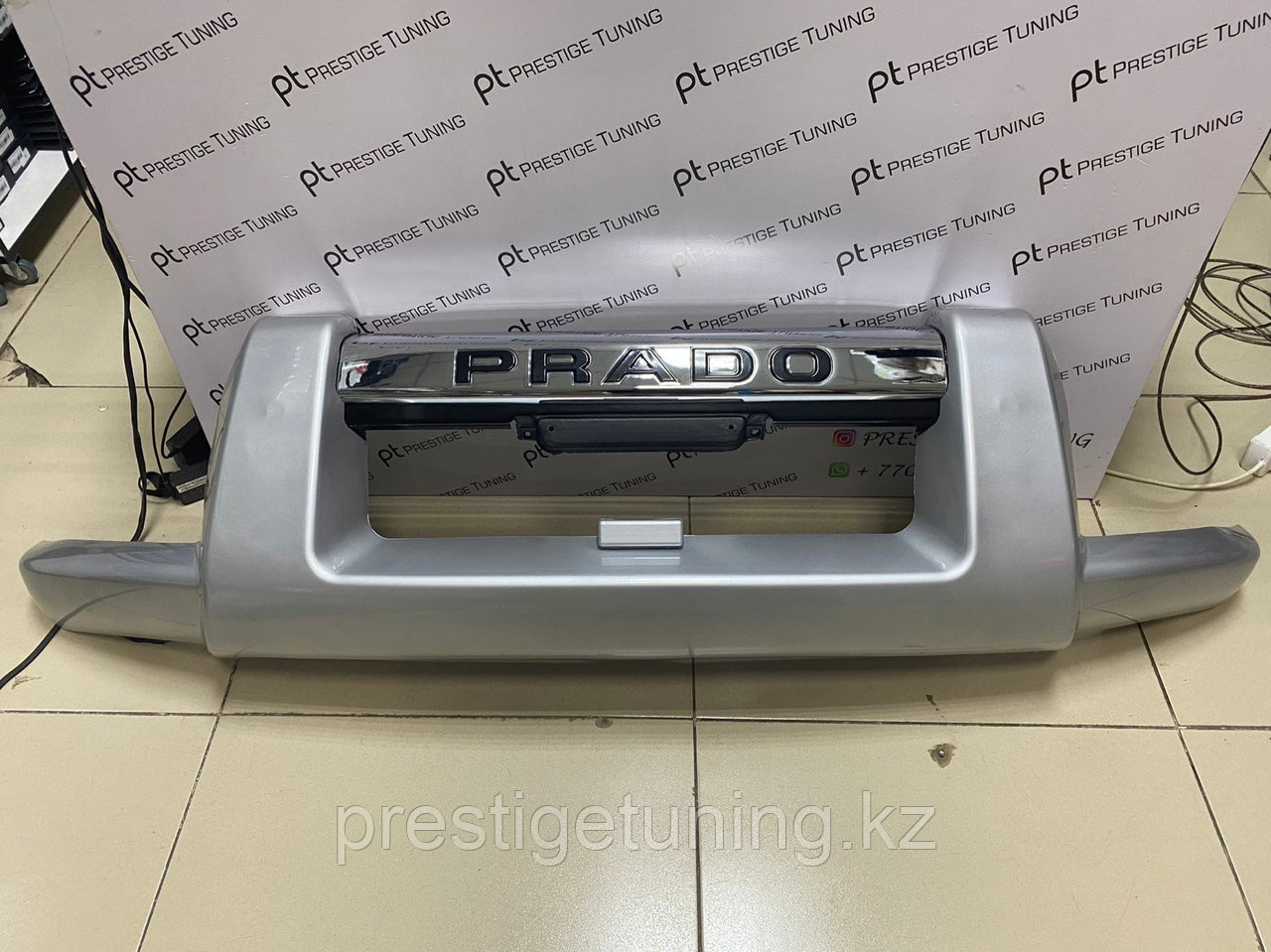 Защита переднего бампера (губа) на Land Cruiser Prado 120 2003-09 Серебро