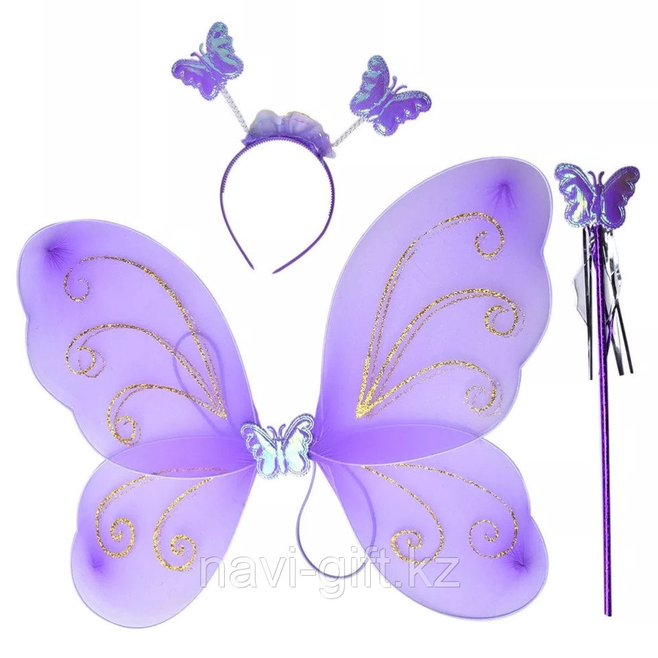 Карнавальные крылья "Фея" с ободком и палочкой, фиолетовые