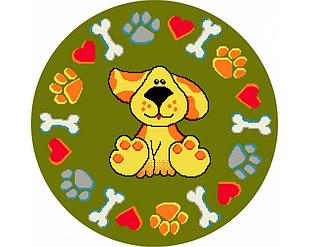 Детский коврик 0,67 х 0,67 Круглый 11100/130 Зелёный / Собака + следы