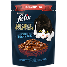 Felix, Феликс Мясные Ломтики с говядиной в соусе для кошек, пауч*75гр.