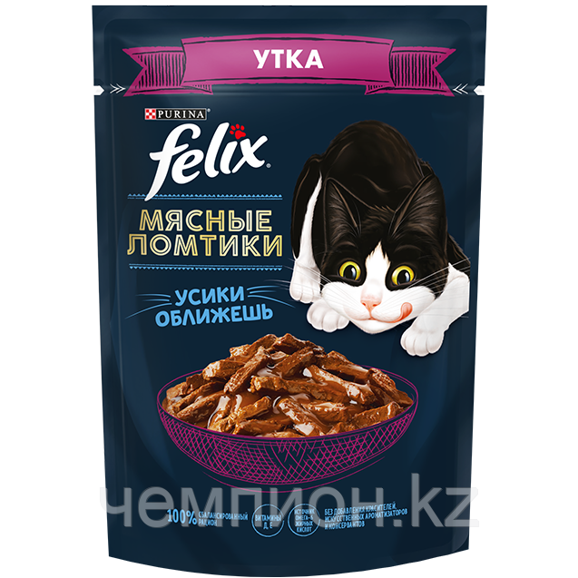 Felix, Феликс Мясные Ломтики с уткой в соусе для кошек, пауч*75гр.