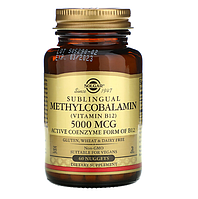 Solgar, Сублингвальный метилкобаламин (витамин B12), 5000 мкг, 60 капсул
