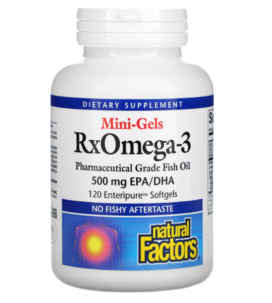 Natural Factors, RxOmega-3 Mini-Gels, 500 mg, 120 Enteripure Softgels