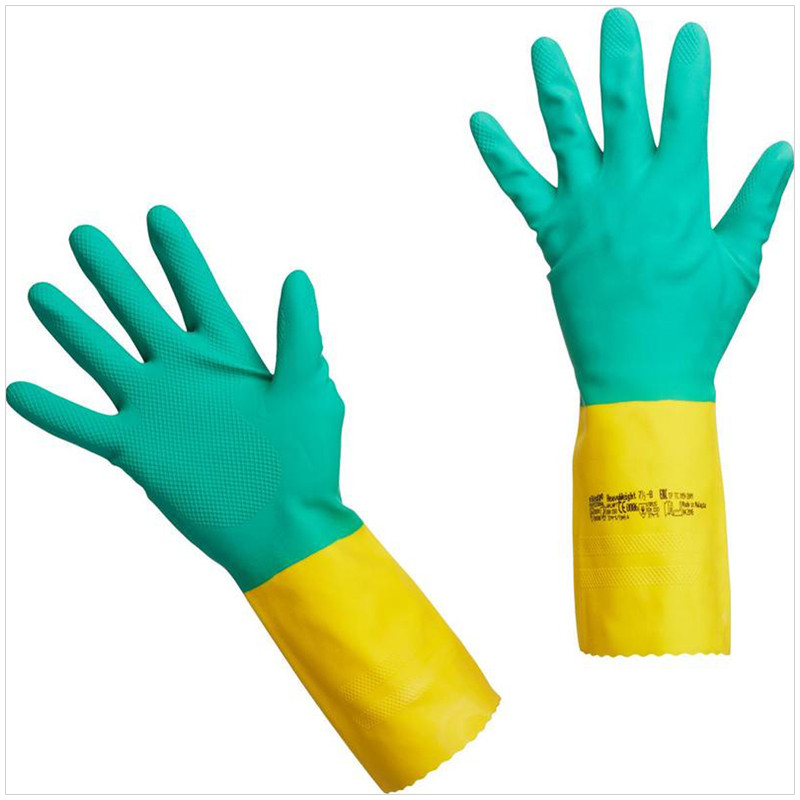Перчатки резиновые Vileda Professional "Усиленные" с неопреном, р.L, зеленый/желтый, пакет
