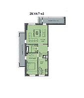 2 комнатная квартира ЖК "Аскер" 64.7 м2, фото 1