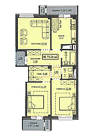3 комнатная квартира ЖК "Аскер" 71.24 м2, фото 1