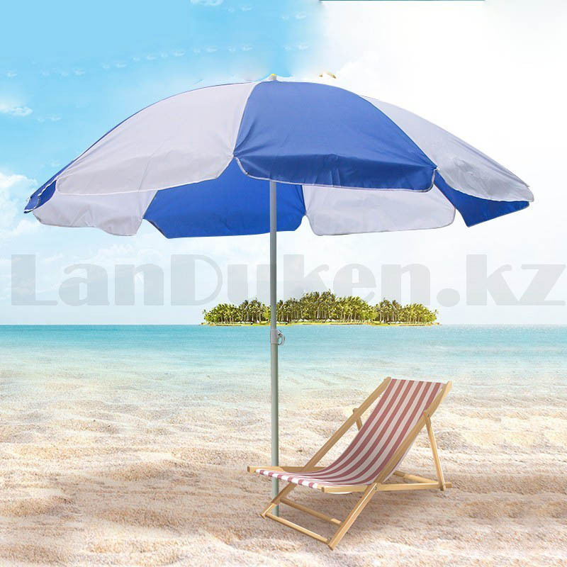 Зонт-тент складной пляжный торговый круглый диаметр 260 см сине белый - фото 2 - id-p93806446