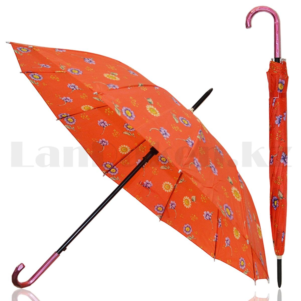 Зонт полуавтомат с цветами красный