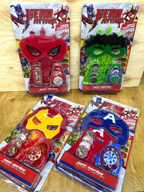 51187A Hero attack Мстители Маска перчатка + часы стреляет фишками 4 вида 34*19см