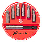 Набор бит, магнитный адаптер для бит, сталь 45Х, 7 предметов, пластиковый кейс Matrix, фото 2
