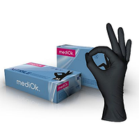 Перчатки одноразовые нитриловые MEDIOK, размер S. M. L, 100шт/50пар, черные