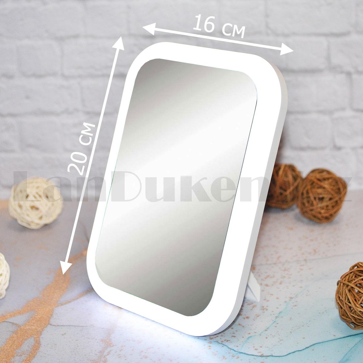 Зеркало косметическое настольное аккумуляторное с подсветкой с подставкой JG-001 белое - фото 2 - id-p93880180