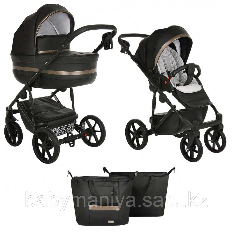Коляска 2 в 1 Pituso Luna Кожа Black
