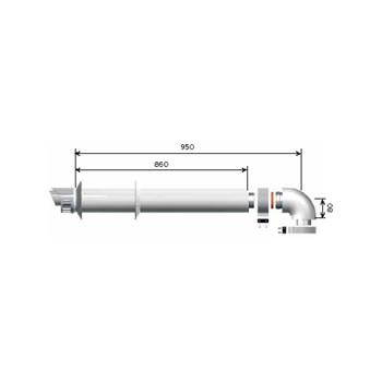 Коаксиальный дымоход L-1м, Ø 60/100-1000 мм c отводом на 90°