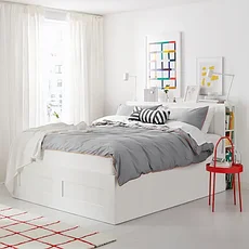 Кровать с подъемным механизмом БРИМНЭС белый 140x200 см ИКЕА, IKEA, фото 2