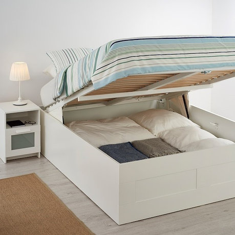 Кровать с подъемным механизмом БРИМНЭС белый 140x200 см ИКЕА, IKEA, фото 2