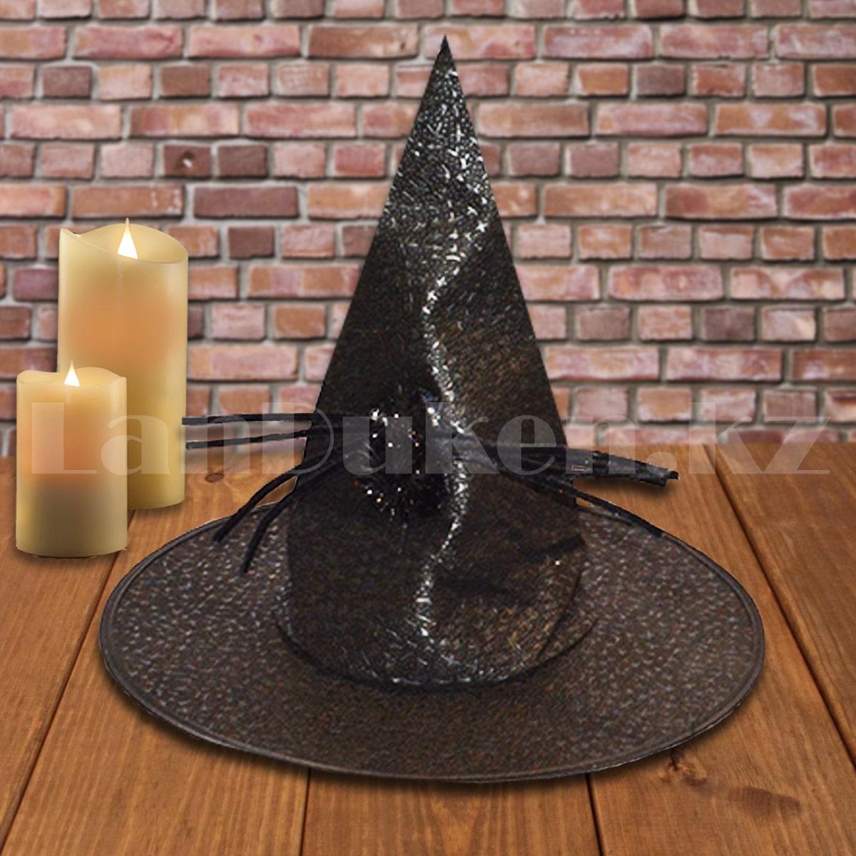 Шляпа ведьмы на Хэллоуин (Halloween) черная с пауком (высота 35 см)