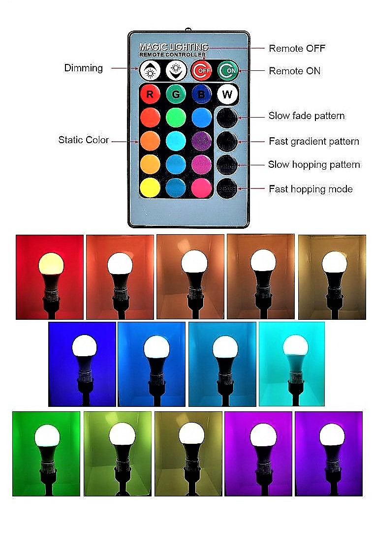 Светодиодная цветная RGBW лампа с пультом - фото 8 - id-p65728457