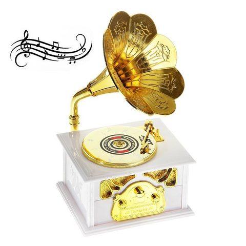 Шкатулка музыкальная механическая «Старенький граммофон» (Белый в золоте) - фото 1 - id-p93973526