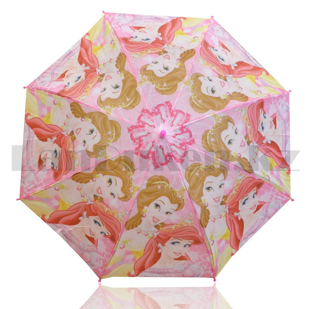 Зонт детский принцесса  Белль и Ариэль трость 66 сантиметров розовый