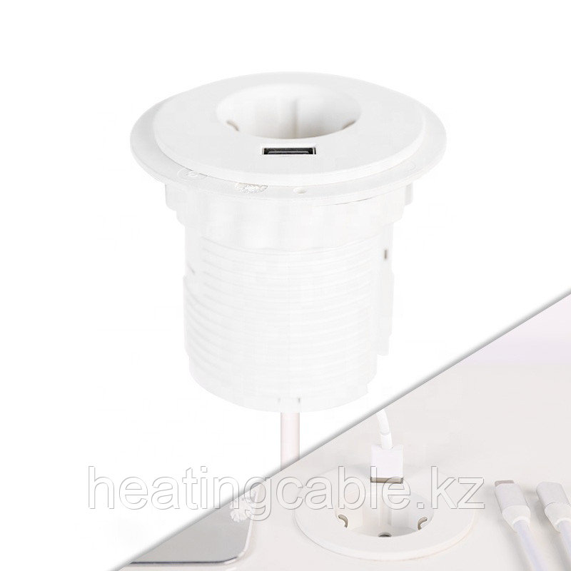 Настольный розеточный блок на 1 розетку 200B, 1 USB розетку, белый