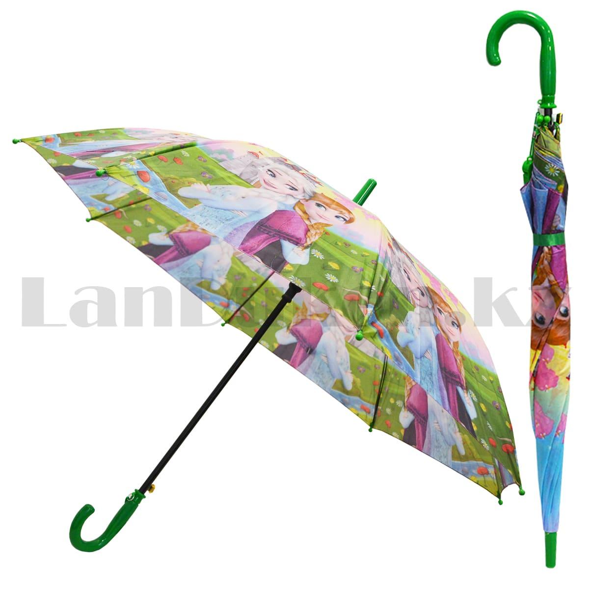 Зонт детский принцесса Эльза и Анна трость 66 сантиметров зеленый - фото 7 - id-p93981994
