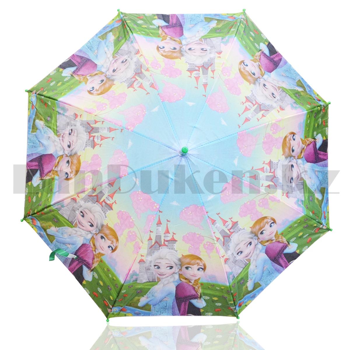 Зонт детский принцесса Эльза и Анна трость 66 сантиметров зеленый