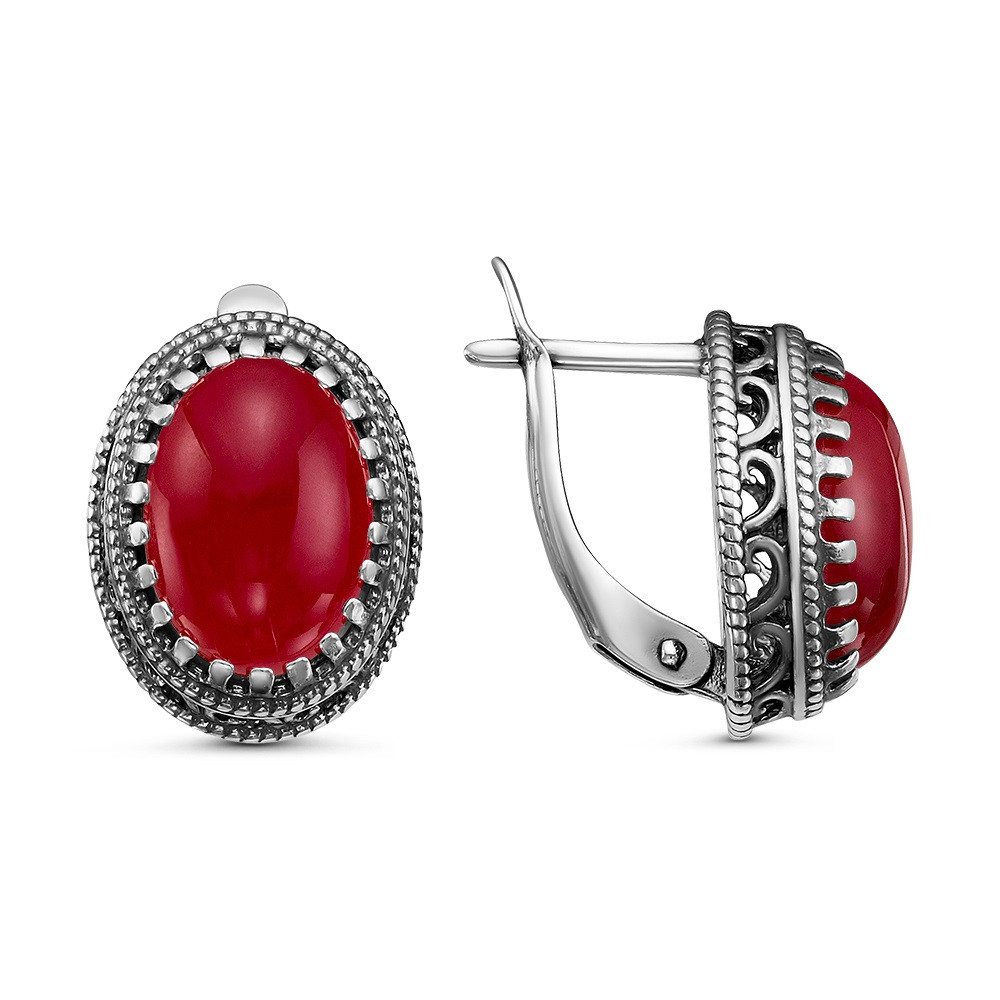 Серьги Красная пресня , коралл иск., с английским замком, овал 3367096-8