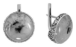 Серьги Teosa серебро с родием, лунный камень, с английским замком, круг 43543