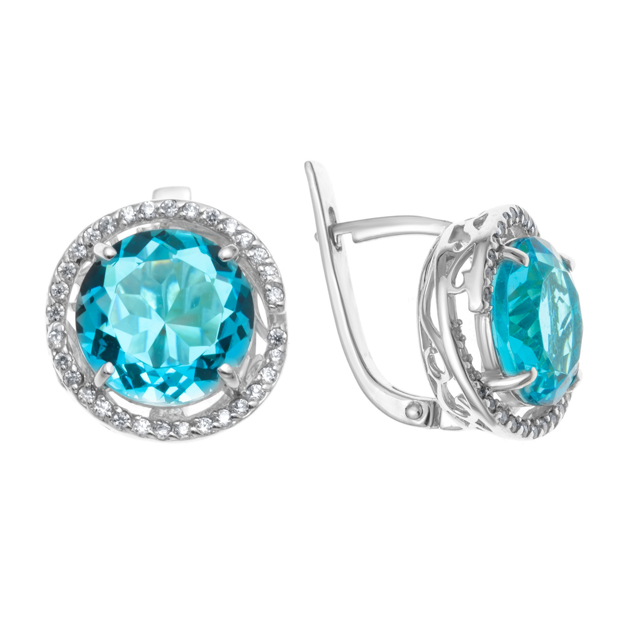 Серьги Teosa серебро с родием, фианит, с английским замком, "halo" 200-905-T