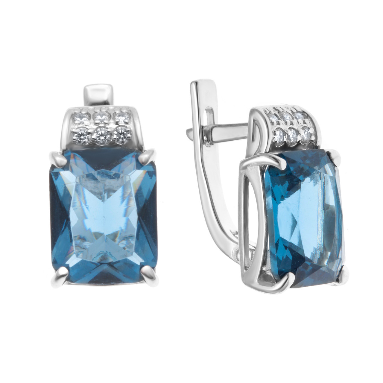 Серьги TEOSA серебро с родием, фианит синт., с английским замком, "halo" 200-610-TL