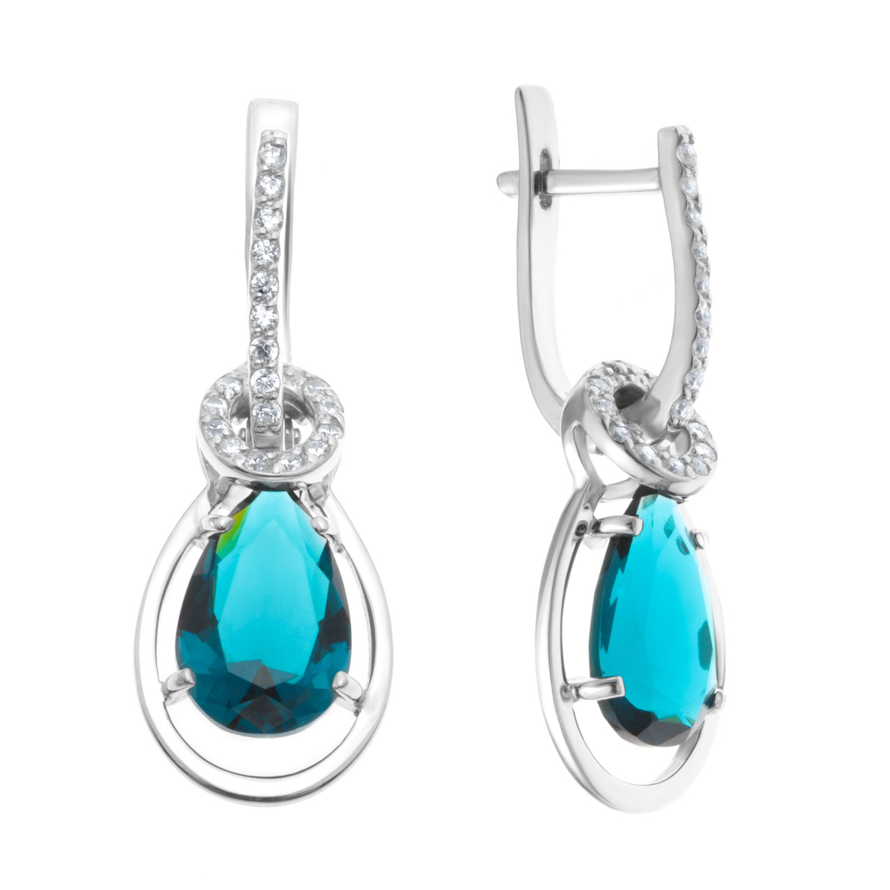 Серьги TEOSA серебро с родием, фианит, с английским замком, "halo" 200-797-TL