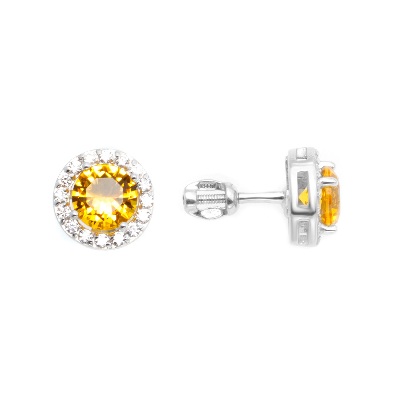 Серьги TEOSA серебро с родием, фианит, винтовой замок, "halo" 200-493-C