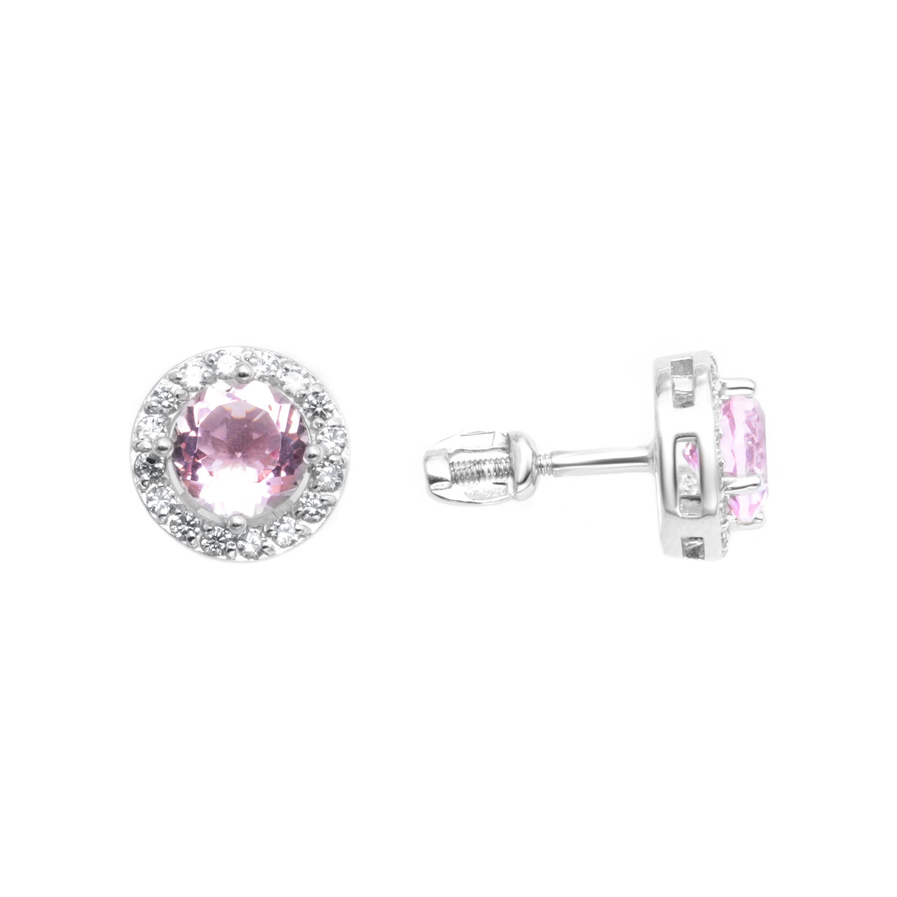 Серьги TEOSA серебро с родием, фианит, винтовой замок, "halo" 200-493-P