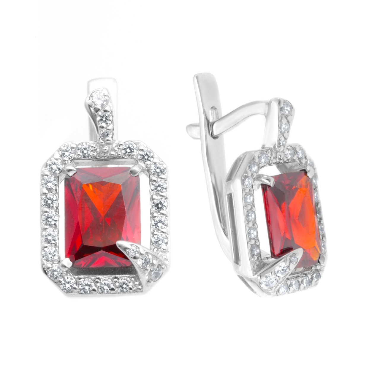 Серьги TEOSA серебро с родием, фианит синт., с английским замком, "halo" 200-802-GR