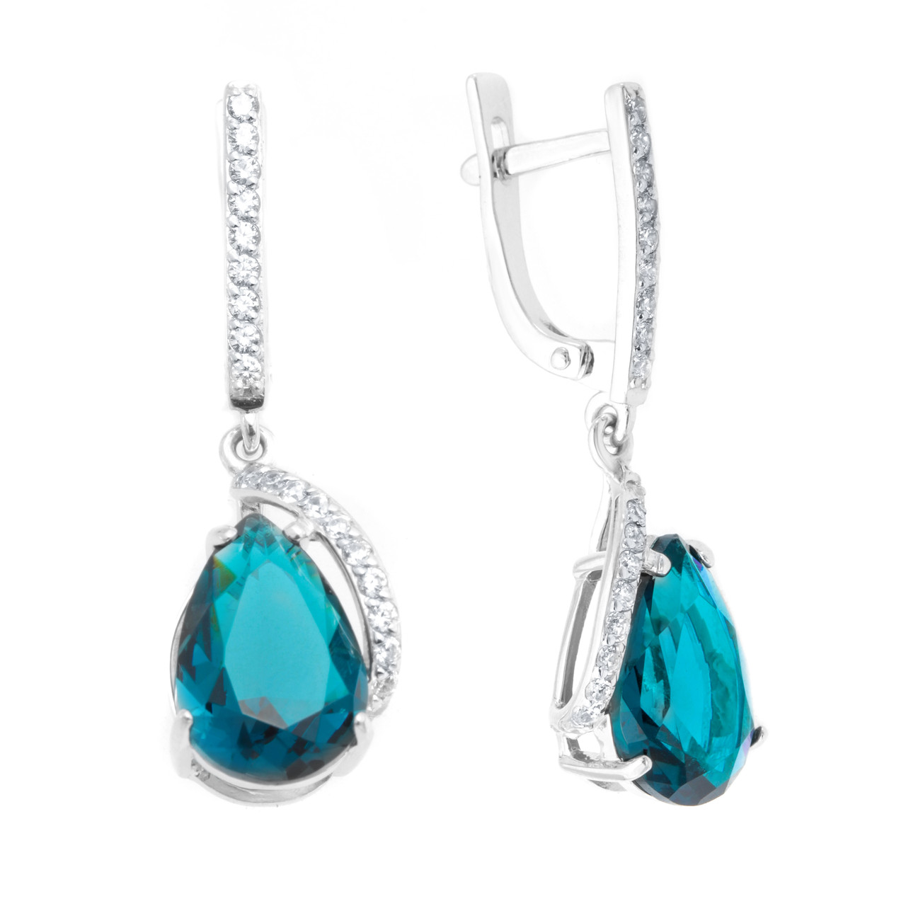 Серьги TEOSA серебро с родием, фианит синт., с английским замком, "halo" 200-841-TL